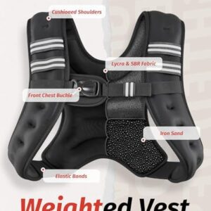 ELUS Weighted Vest, 6lb/8lb/12lb/16lb/20lb/25lb/30lb Weight Vest with Reflective Stripe for Workout, Strength Training, Running, Fitness, Muscle Building, Weight Loss, Weightlifting